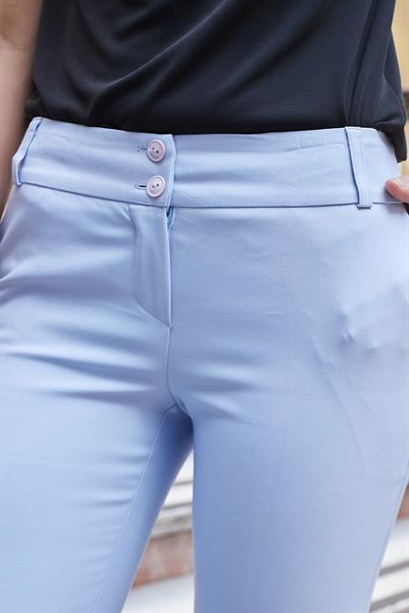 Kalın Kemerli Cepli İspanyol Bol Paça Likralı Kumaş Pantolon-A.mavi