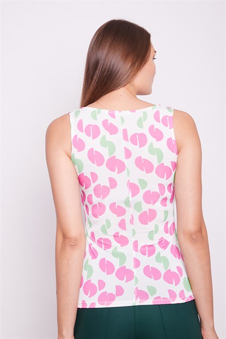 Desenli Kare Yaka Kolsuz Esnek Kumaş Body -Magenta Puan