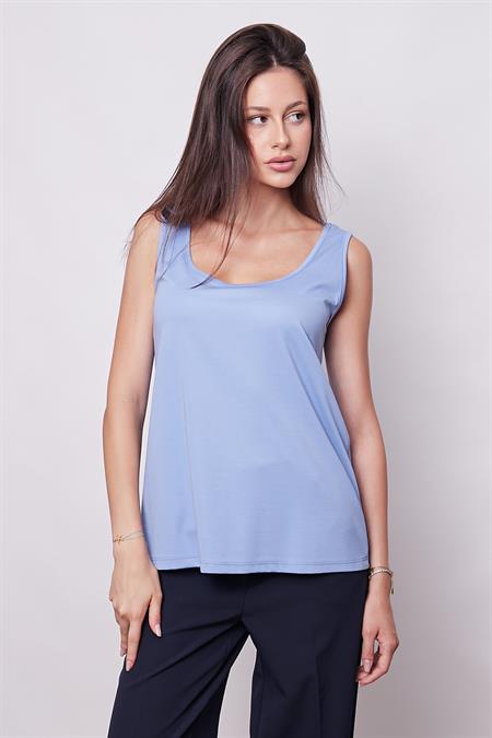 Likralı Span Kumaş Ön Arka Balen Yaka Kalın Askılı Basen Boy Bluz-Açık Mavi 