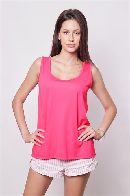 Likralı Span Kumaş Ön Arka Balen Yaka Kalın Askılı Basen Boy Bluz-Fujya 