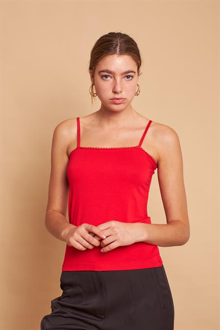 Likralı Viscon Kroşatalı İp Askılı Ceket-Gömlek İçi Bustiyer Body(Askı Boyu Ayarlanabilir)-Kırmızı 