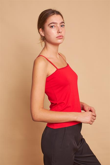 Likralı Viscon Kroşatalı İp Askılı Ceket-Gömlek İçi Bustiyer Body(Askı Boyu Ayarlanabilir)-Kırmızı 