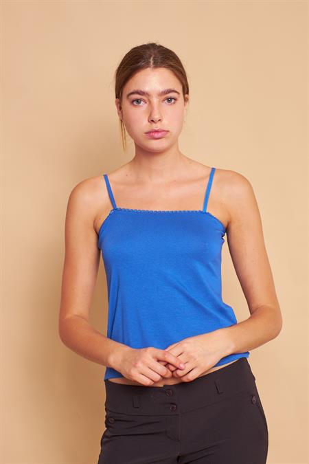 Likralı Viscon Kroşatalı İp Askılı Ceket-Gömlek İçi Bustiyer Body(Askı Boyu Ayarlanabilir)-Saks 