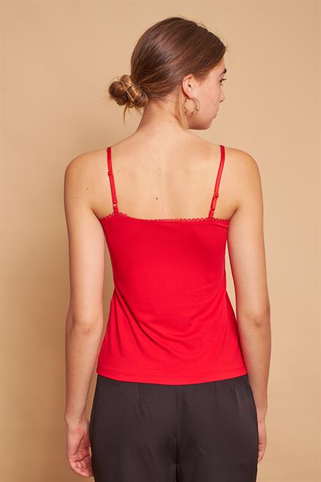 Likralı Viscon Kroşatalı İp Askılı Ceket-Gömlek İçi Bustiyer Body(Askı Boyu Ayarlanabilir)-Kırmızı 