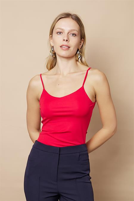 Parlak kumaş İp Askılı Şık Body-Kırmızı