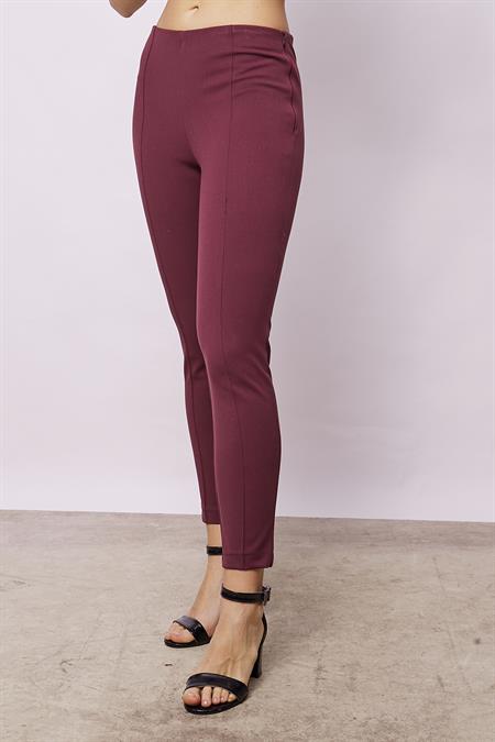 Power Strech Likralı Dar Kesim Yüksek Bel Beli Lastikli Bilek Boy Pantolon-Bordo