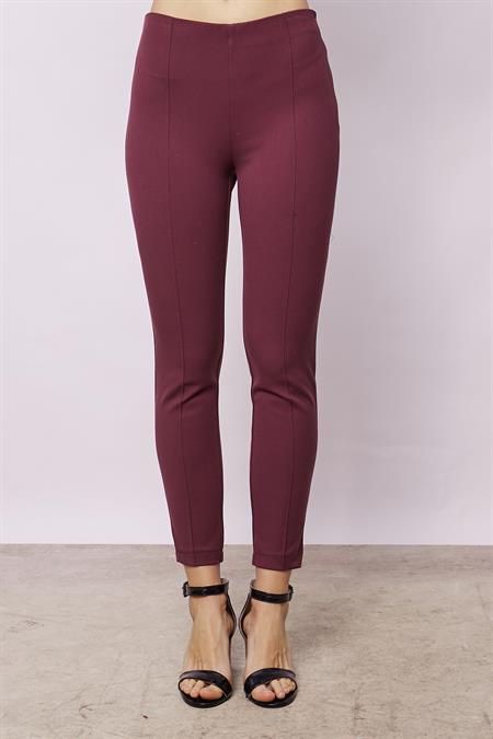 Power Strech Likralı Dar Kesim Yüksek Bel Beli Lastikli Bilek Boy Pantolon-Bordo