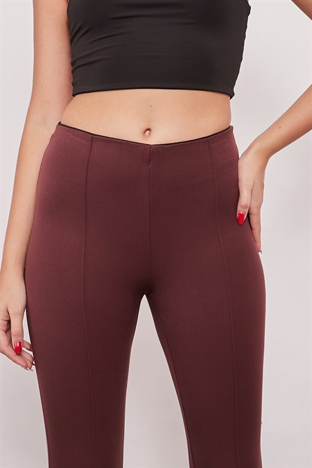 Power Strech Likralı Dar Kesim Yüksek Bel Beli Lastikli Bilek Boy Pantolon-Bordo