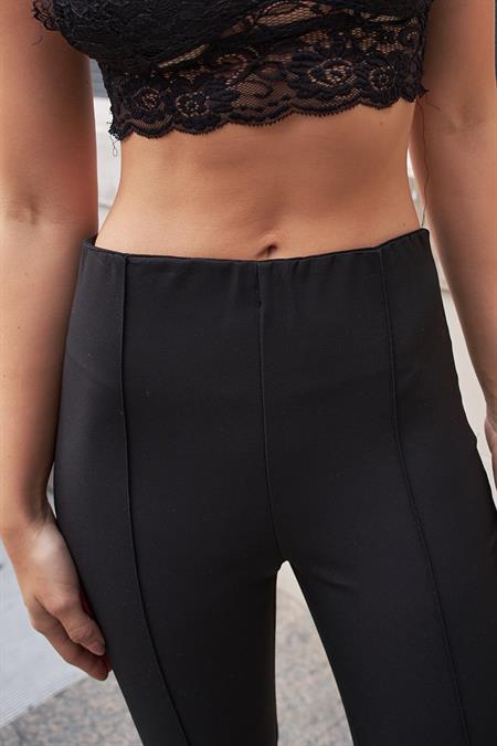 Power Strech Likralı Dar Kesim Yüksek Bel Beli Lastikli Bilek Boy Pantolon-Siyah