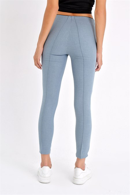 Power Strech Likralı Dar Kesim Yüksek Bel Beli Lastikli Bilek Boy Pantolon-Mavi