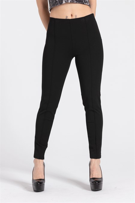 Power Strech Likralı Dar Kesim Yüksek Bel Beli Lastikli Bilek Boy Pantolon-Siyah
