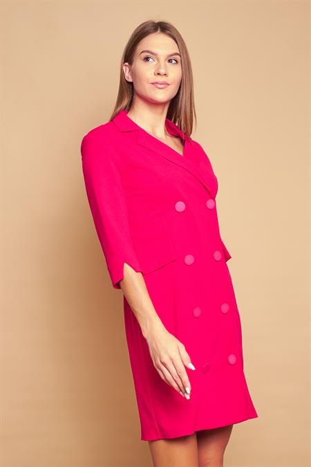 Yakalı Sırt Dekolteli Anvelop Likralı Kumaş Düğmeli Ceket Elbise-Fujya