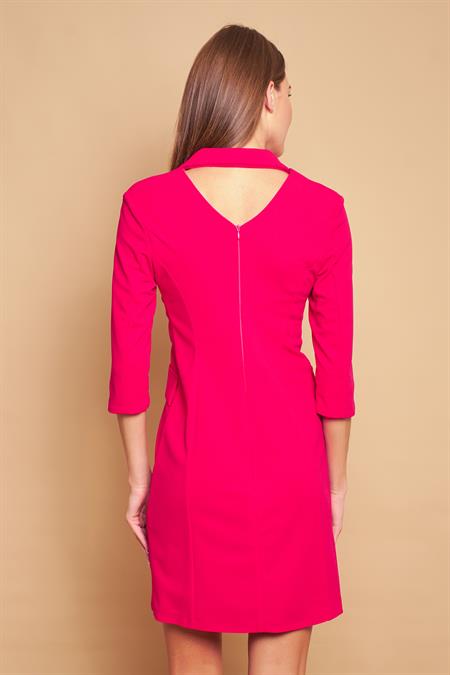 Yakalı Sırt Dekolteli Anvelop Likralı Kumaş Düğmeli Ceket Elbise-Fujya