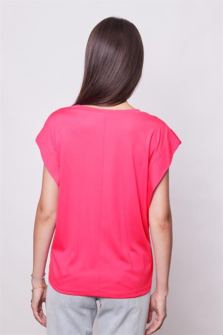 Şık Likralı Span Kumaş Kolsuz Geniş Sıfır Yaka Düşük Omuzlu Basic Tshirt Bluz-Fujya