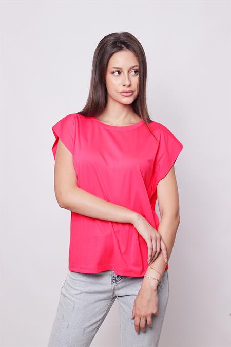 Şık Likralı Span Kumaş Kolsuz Geniş Sıfır Yaka Düşük Omuzlu Basic Tshirt Bluz-Fujya