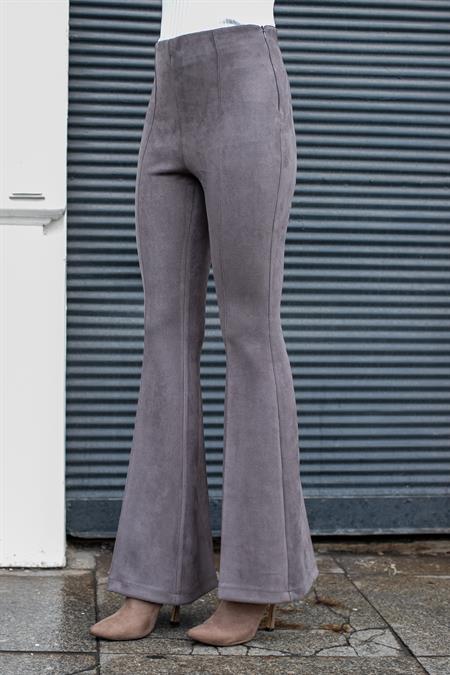 Süet Likralı Kumaş Yüksek Bel Ön Arka Dikişli İsanyol Paça Tayt Pantolon(ceket Jument 30071)-Gri 
