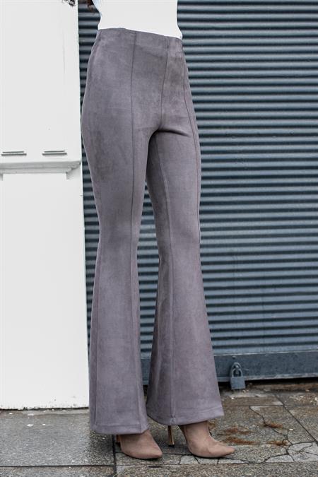 Süet Likralı Kumaş Yüksek Bel Ön Arka Dikişli İsanyol Paça Tayt Pantolon(ceket Jument 30071)-Gri 