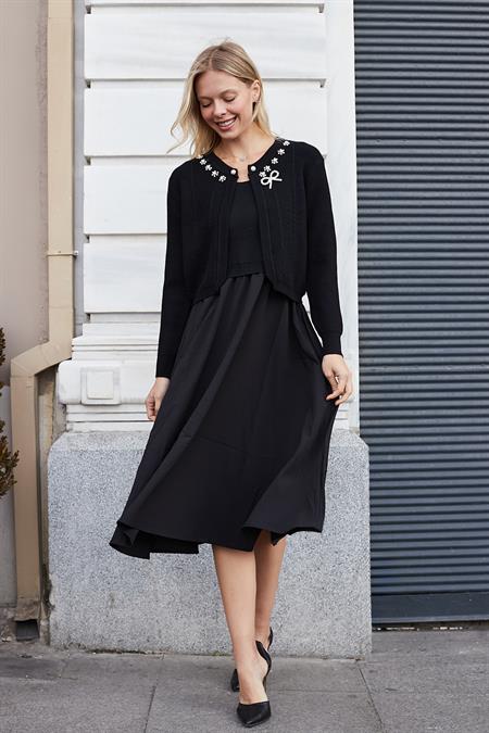 Kadın Triko Hırkalı Elbise-Siyah 