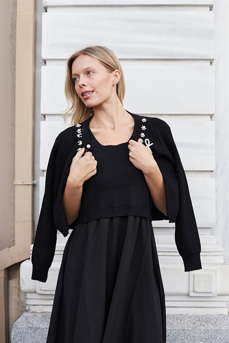 Kadın Triko Hırkalı Elbise-Siyah 