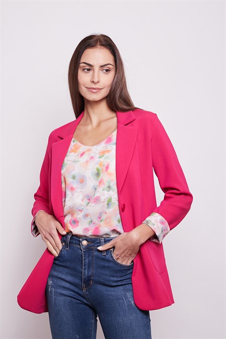 Yakalı Cepli Uzun Kol Kolu İsterse Katlanabilen Kumaş Blazer Ofis Ceket-Siyah 