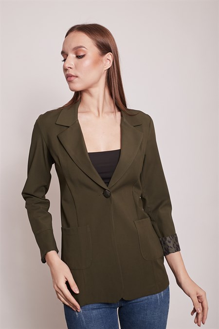 Yakalı Cepli Uzun Kol Kolu İsterse Katlanabilen Kumaş Blazer Ofis Ceket-Siyah 