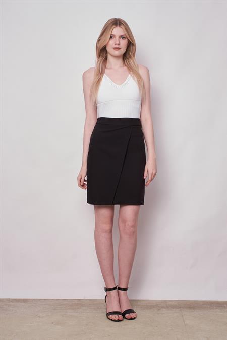 Yüksek Bel Anvelop Kruvaze Hafif Likralı Kumaş Kalem Ofis Etek-Siyah 