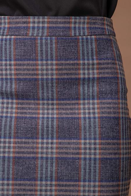 Yüksek Bel Diz Üstü Hafif Likralı Şık Kumaş Kalem Etek-Lacivert Mint Ekose 