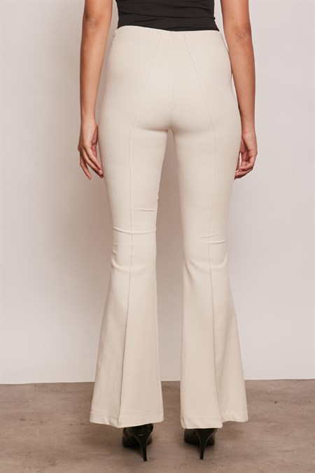 Yüksek Bel Ön Arka Dikişli İspanyol Paça Tayt Likralı Kumaş Pantolon-Taş