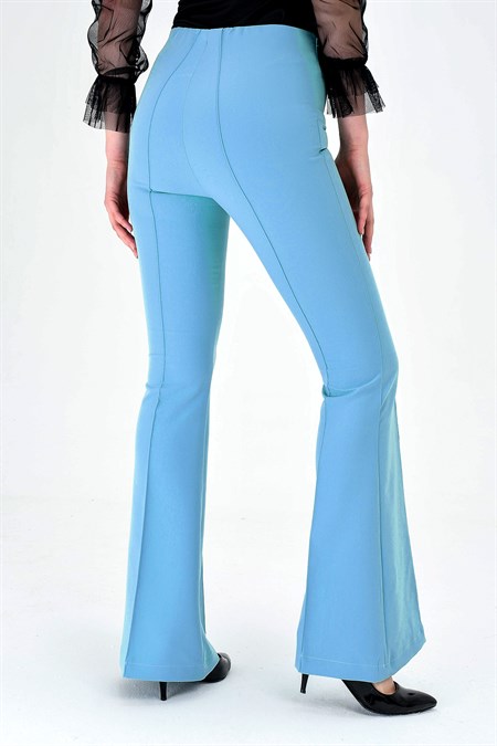 Yüksek Bel Ön Arka Dikişli İspanyol Paça Tayt Likralı Kumaş Pantolon-Mint