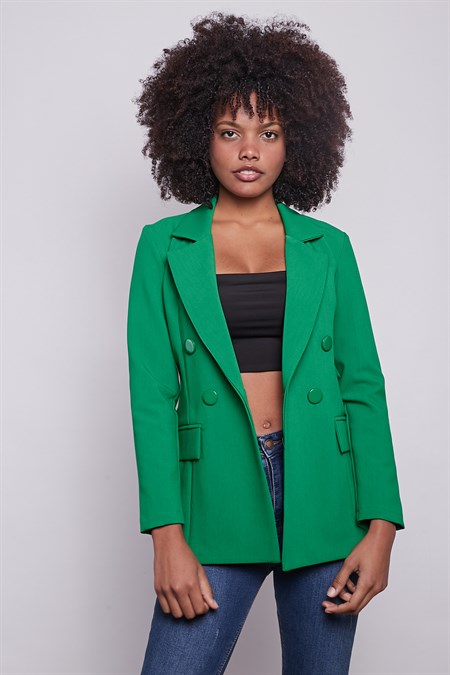 Kadın Düğme Detaylı Uzun Kol Şık Ofis Süs Cep Kapaklı Kumaş Blazer Ceket-Benetton  Yeşil 37013 | Jument.com.tr