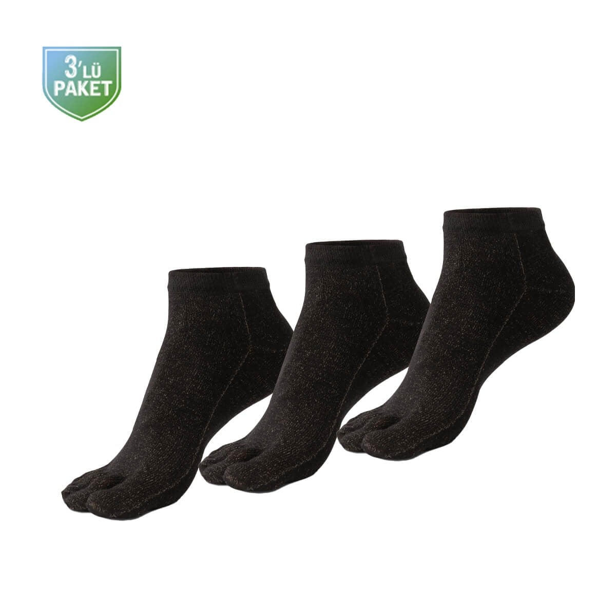 Mantar Önleyici Parmaklı Patik Erkek Siyah Gümüş Çorap 3'lü Paket