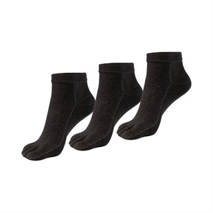 Mantar Önleyici Parmaklı Patik Kadın Siyah Gümüş Çorap 3'lü Paket