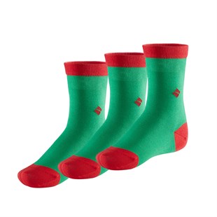 Koku Yapmayan Soket Kız Çocuk Yeşil Kırmızı Gümüş Çorap 3'lü Paket