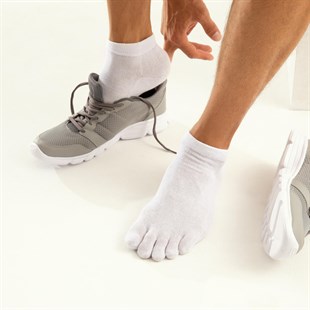 Mantar Önleyici Parmaklı Patik Erkek Beyaz Gümüş Çorap