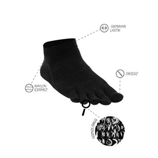 Mantar Önleyici Parmaklı Patik Erkek Siyah Gümüş Çorap 3'lü Paket