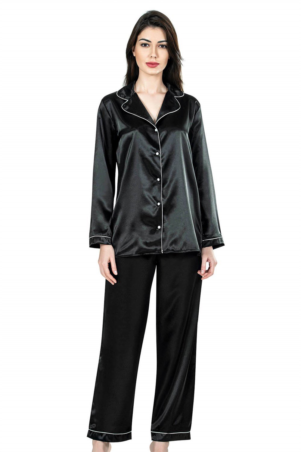Ahu Siyah İkili Saten Gecelik Pijama Takımı 7647