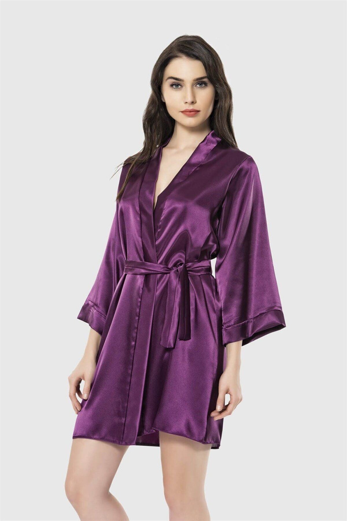Aria's Closet Mor Kısa Saten Sabahlık