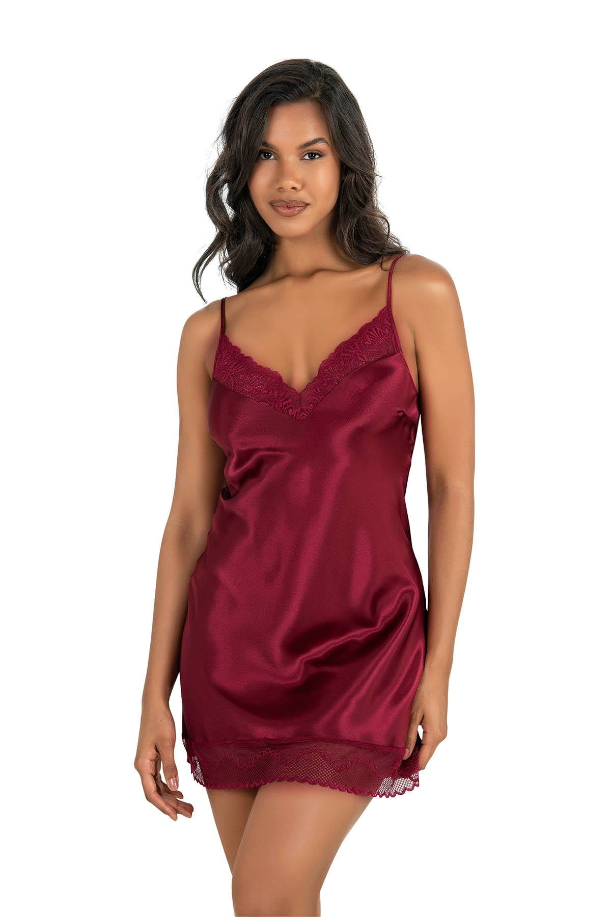 Primoda Bordo Kısa Saten Gecelik 8215