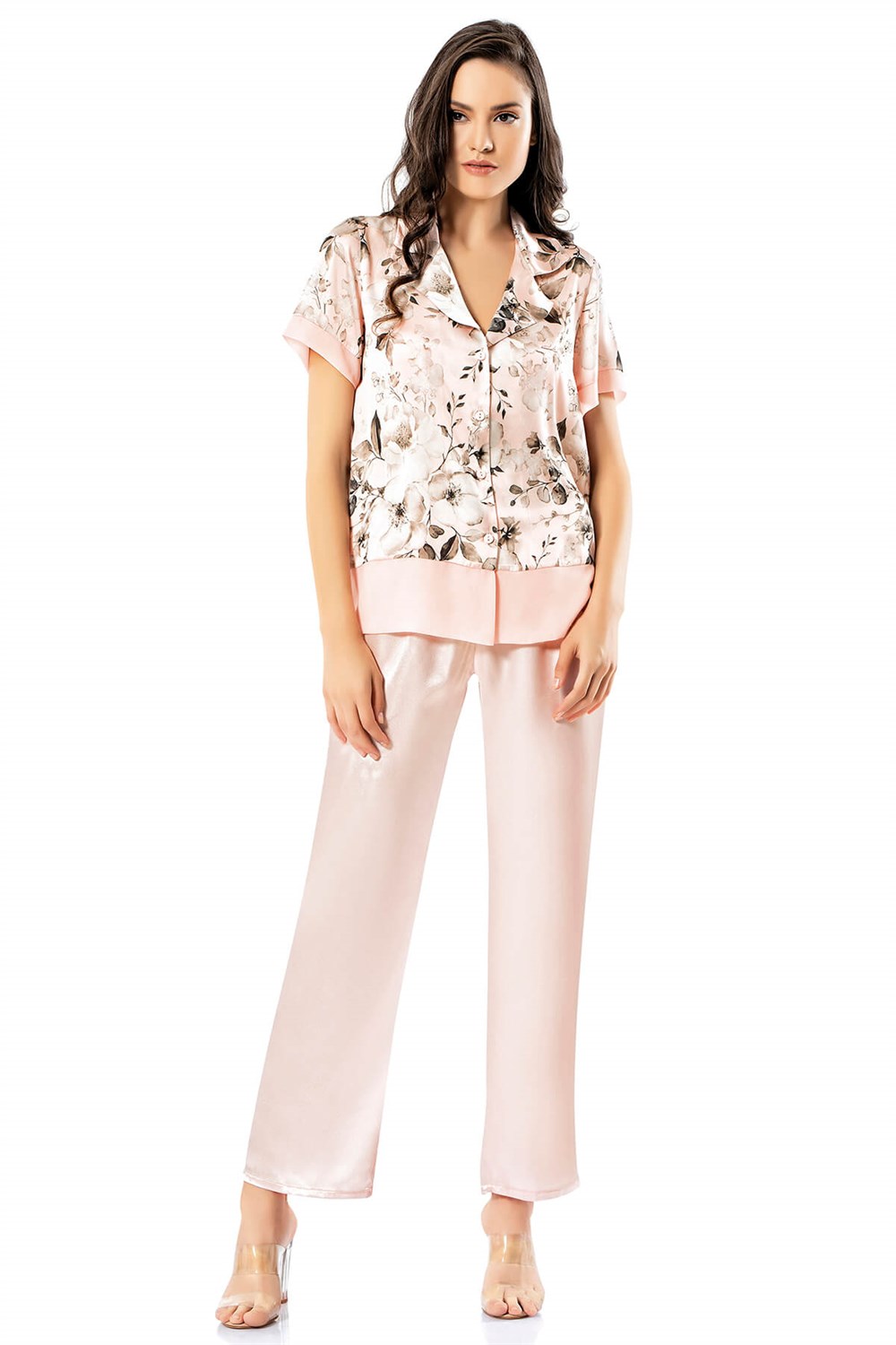 Loriva Desenli İkili Saten Gecelik Pijama Takımı