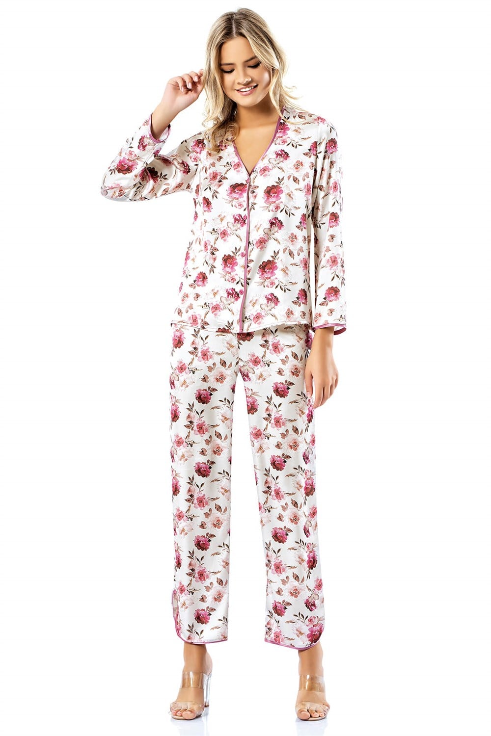 Loriva Desenli İkili Saten Gecelik Pijama Takımı