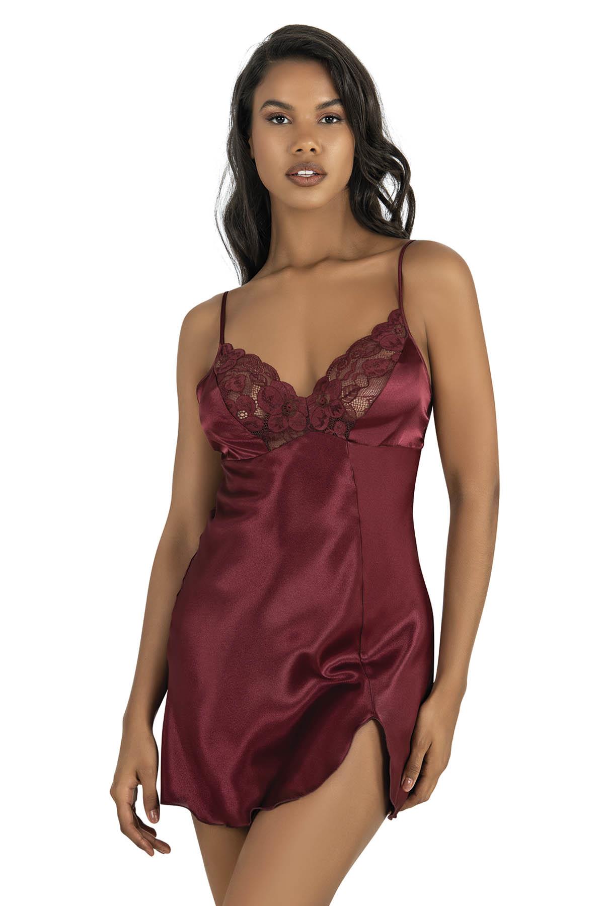 Primoda Bordo Kısa Saten Gecelik 8241