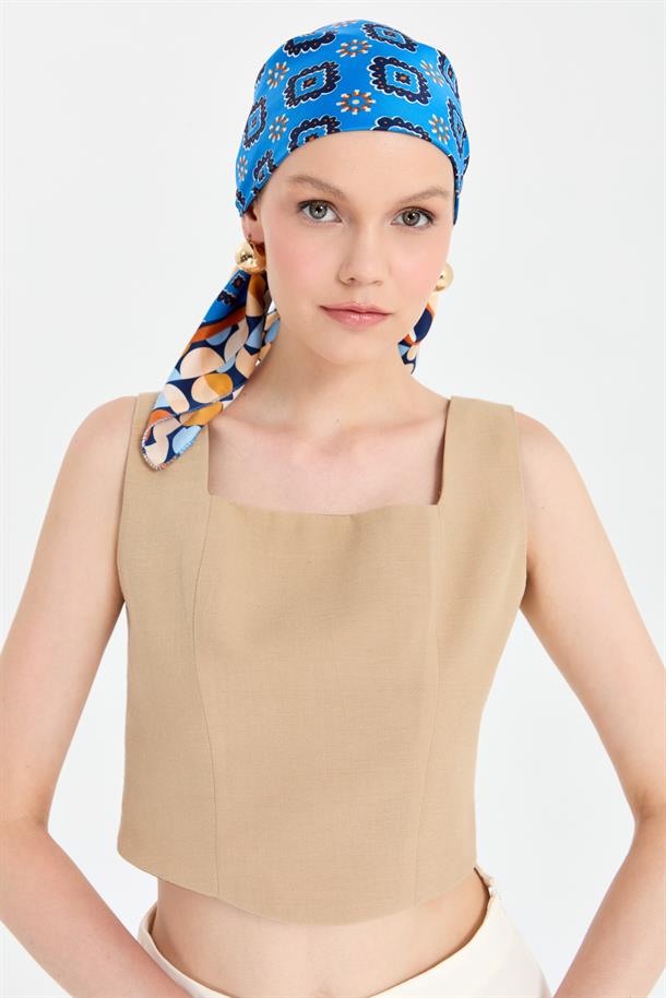 Arkası Lastikli Keten Crop-BEJ