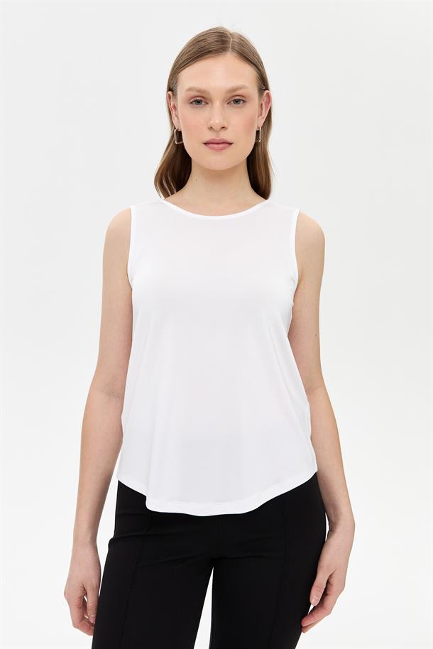 Arkası V Yaka Kolsuz Bluz-KEMIK