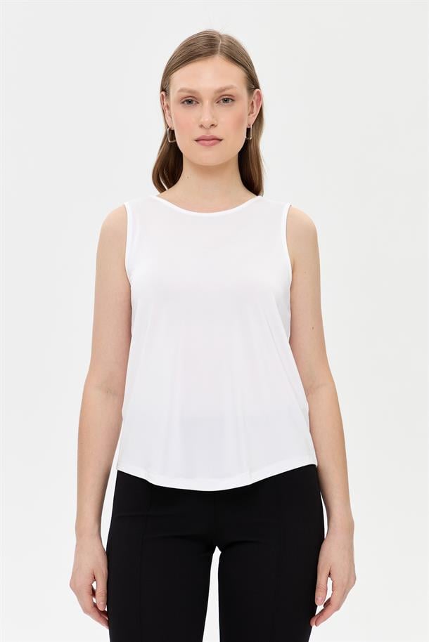 Arkası V Yaka Kolsuz Bluz-KEMIK