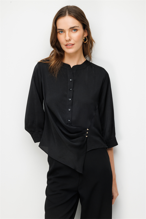 Asimetrik Kesim Gömlek-SİYAH