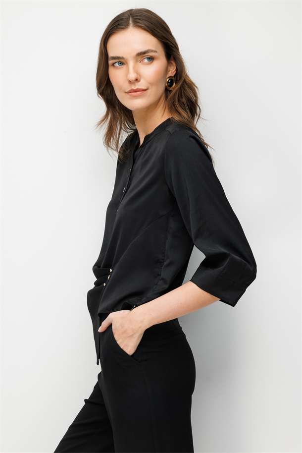 Asimetrik Kesim Gömlek-SİYAH