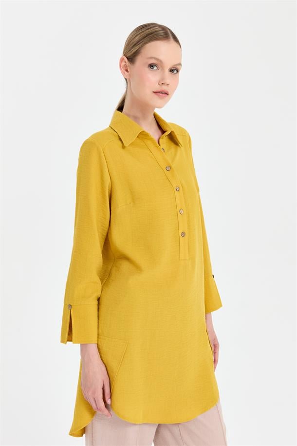 Asimetrik Kesim Keten Tunik-SAFRAN