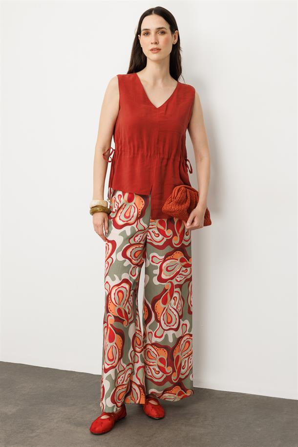 Asimetrik Kesim Kolsuz  Bluz-KİREMİT