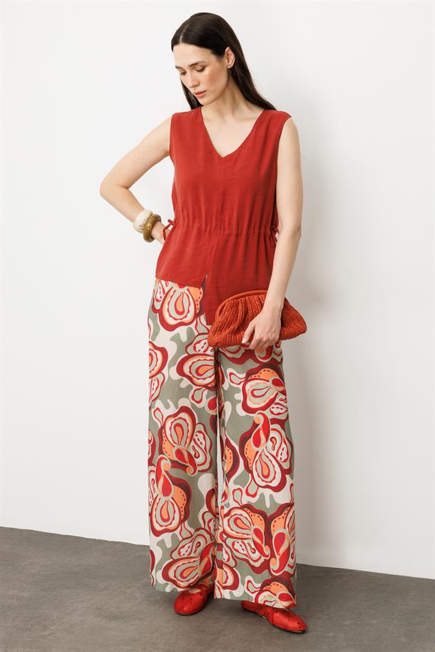 Asimetrik Kesim Kolsuz  Bluz-KİREMİT