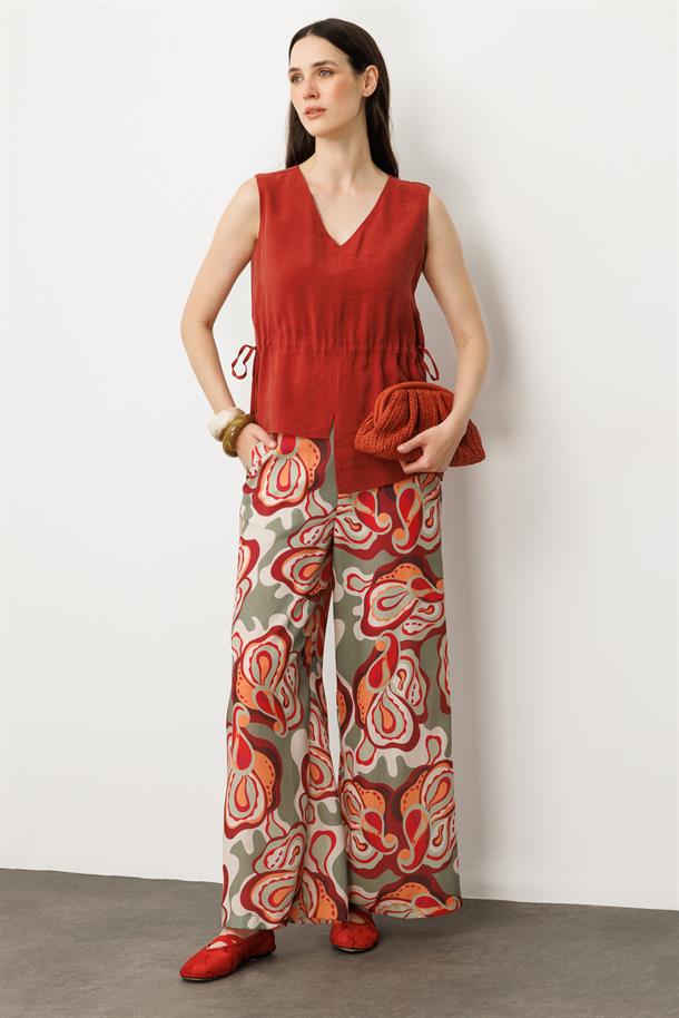 Asimetrik Kesim Kolsuz  Bluz-KİREMİT